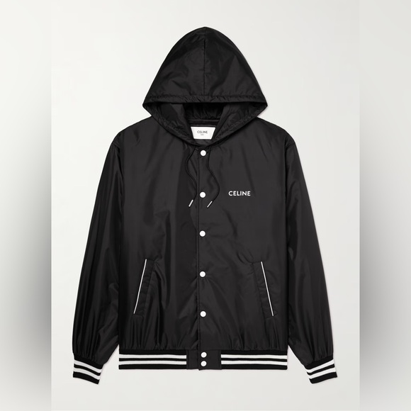 CELINE HOMME Logo-Embroidered Shell Hooded Jacket - Picture 1 of 8
